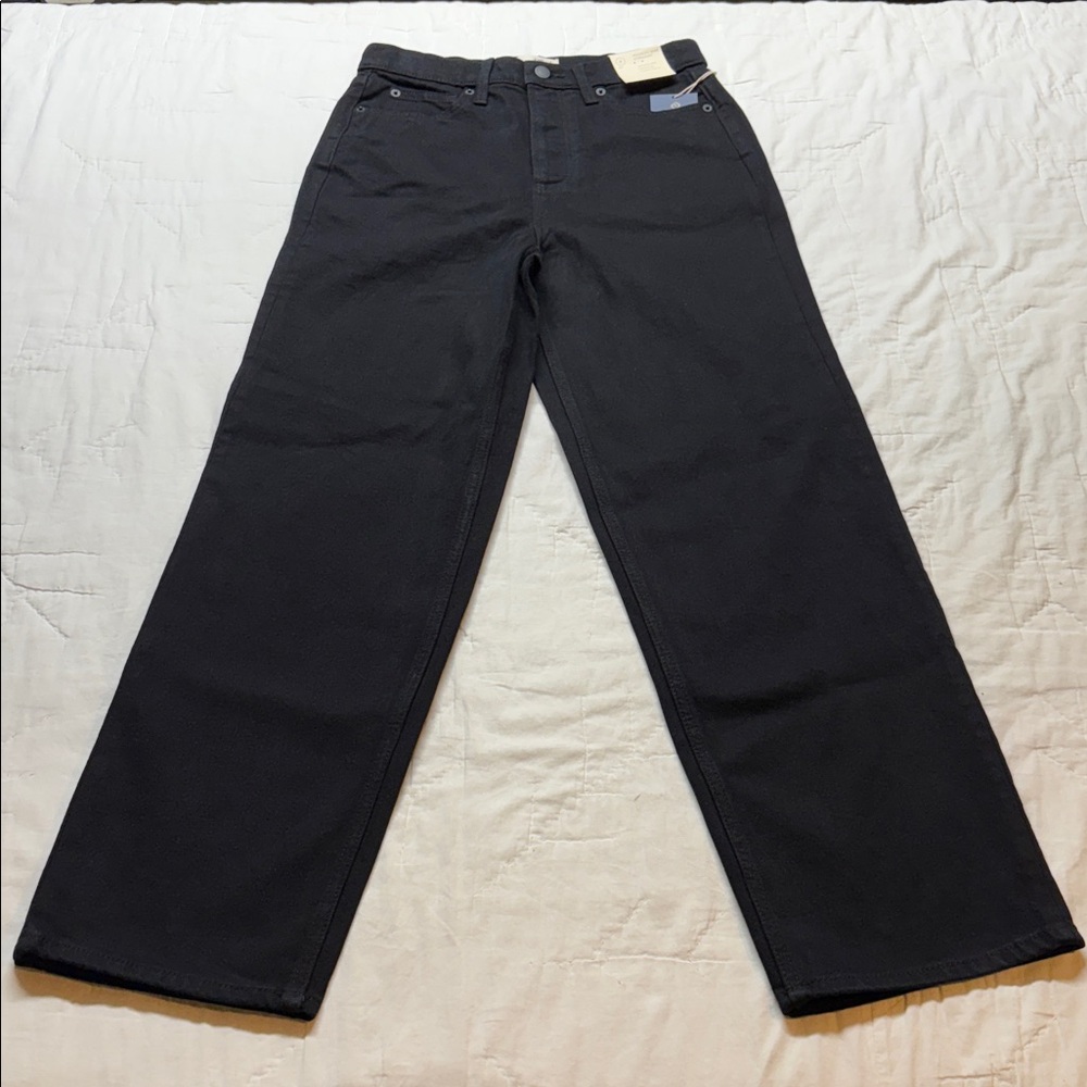 Mom Jeans Highest-Rise 90s Straight Leg Button Fly Jeans Midnight Black 6‎ NWT
